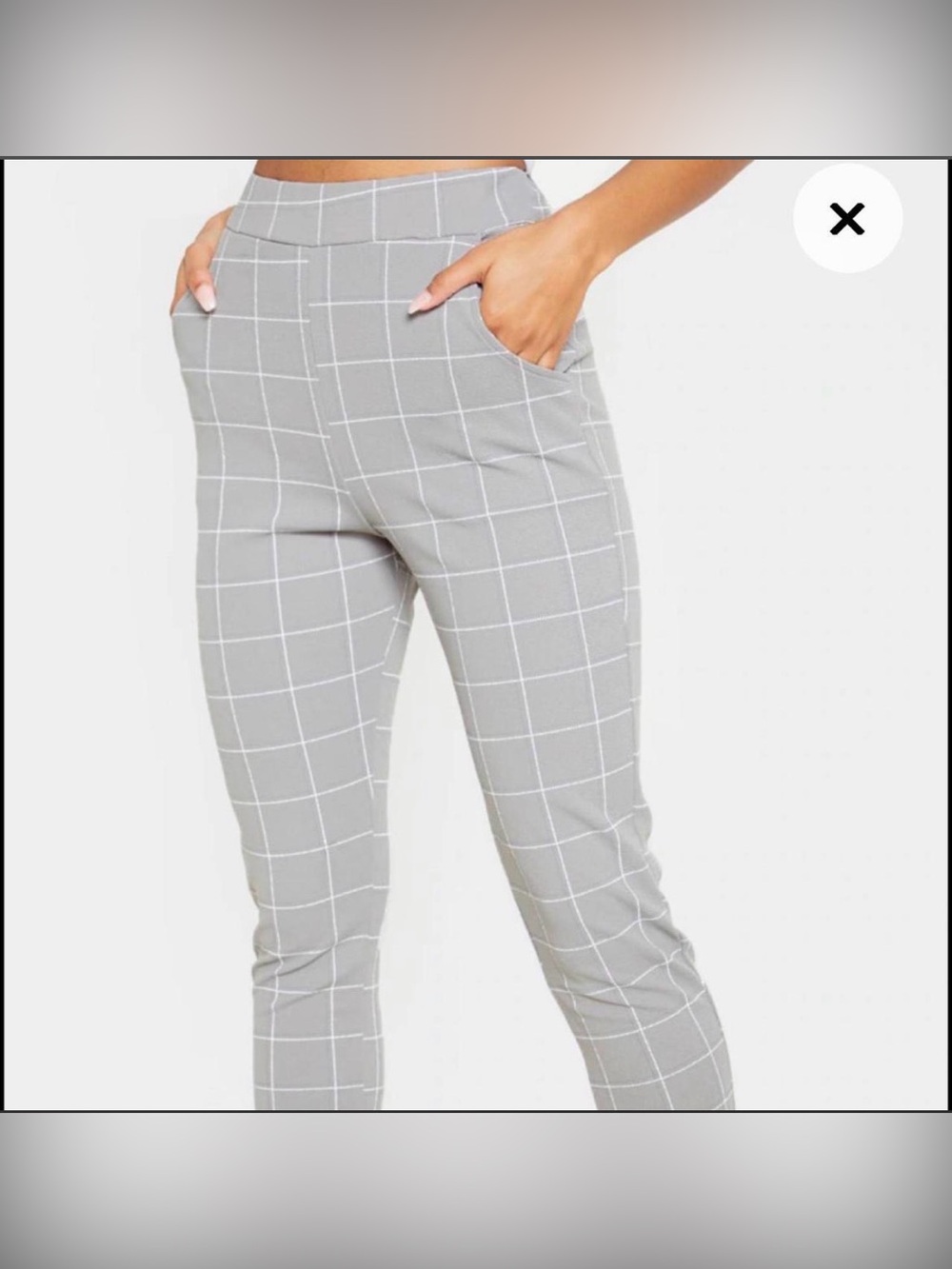 PrettyLittleThing Gray Windowpane Skinny Pull-On Pants Leggings Small Like New